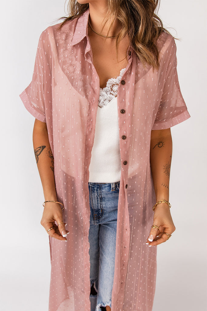 PINK SWISS DOT BELTED DUSTER