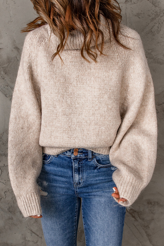 Tan Ribbed Detail Turtleneck Sweater