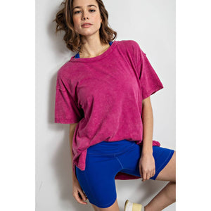 MINERAL WASHED SHORT SLEEVE TOP WITH SIDE SLIT