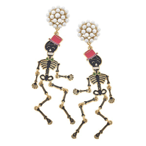 Halloween Enamel Skeleton Earrings in Black & Pink