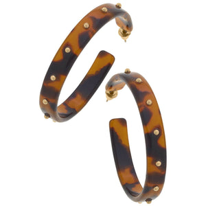 Leighton Studded Metal Hoop Earrings in Tortoise