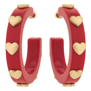 Libby Heart Resin Hoop Earrings in Red