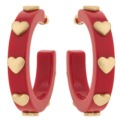 Libby Heart Resin Hoop Earrings in Red