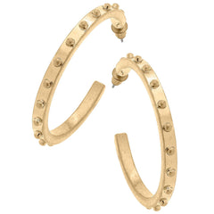 Mia Studded Metal Hoop Earrings in Worn Gold