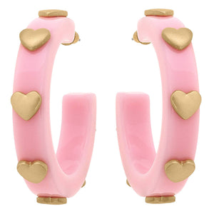 Libby Heart Resin Hoop Earrings in Light Pink