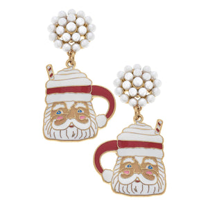Santa Mug Enamel Earrings in Red & White