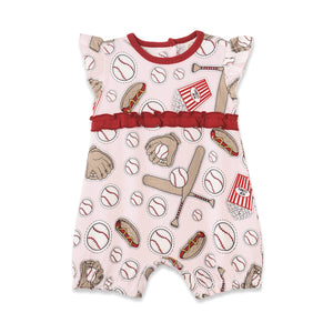 Baby Girl's Batter Up Pink Bamboo Romper
