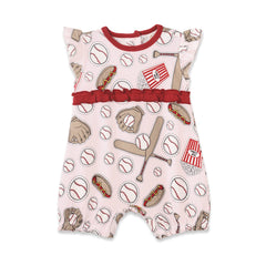 Baby Girl's Batter Up Pink Bamboo Romper