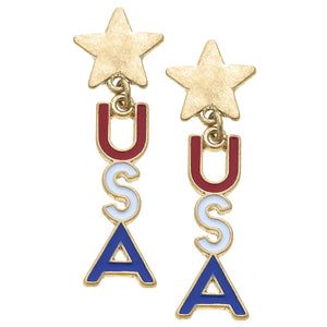 USA Star Enamel Earrings in Red, White & Blue