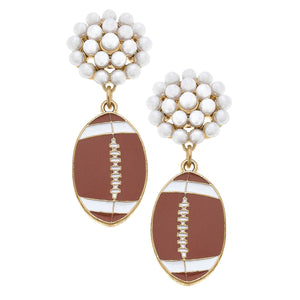 Football Pearl Cluster Enamel Drop Earrings in Brown